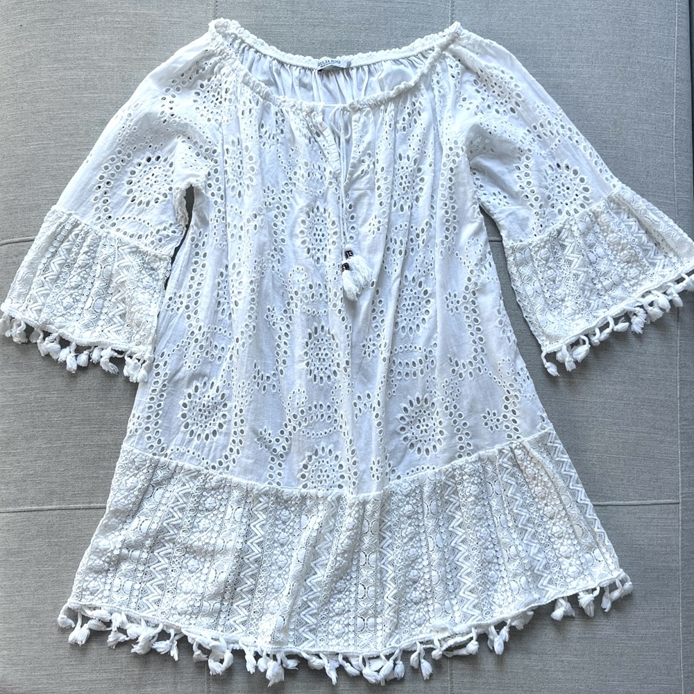 Cotton beach dress coverup off the shoulder white size S/M